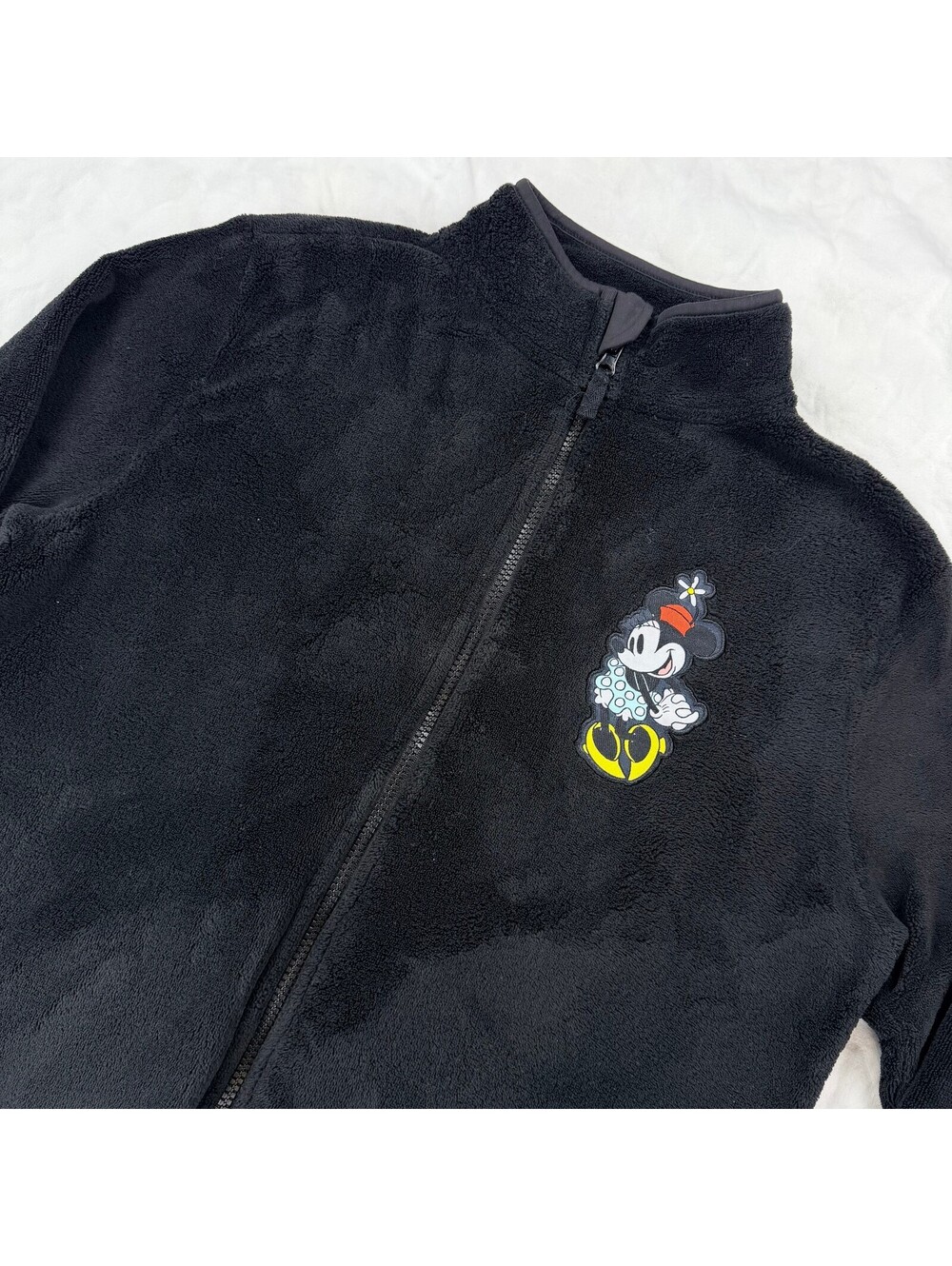 Disney Store Minnie Mouse Fleece Jacket Womens Medium Black Full Zip Mock Neck